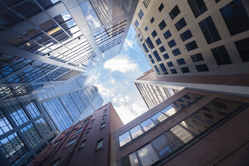 Property managements security Skyscrapers against blue sky in downtown Melbourne, Australia